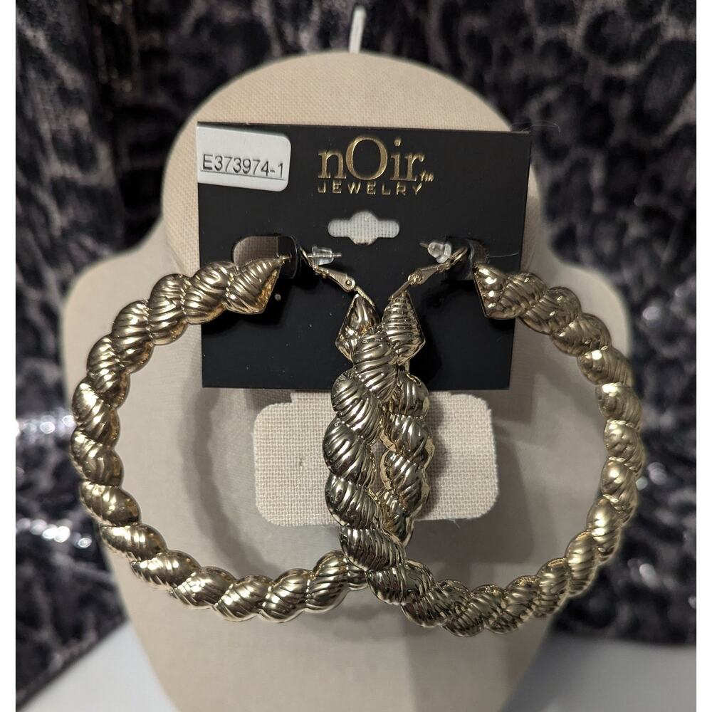 nOir Gold Tone Classic Twist Hoop Earrings - Picture 2 of 6